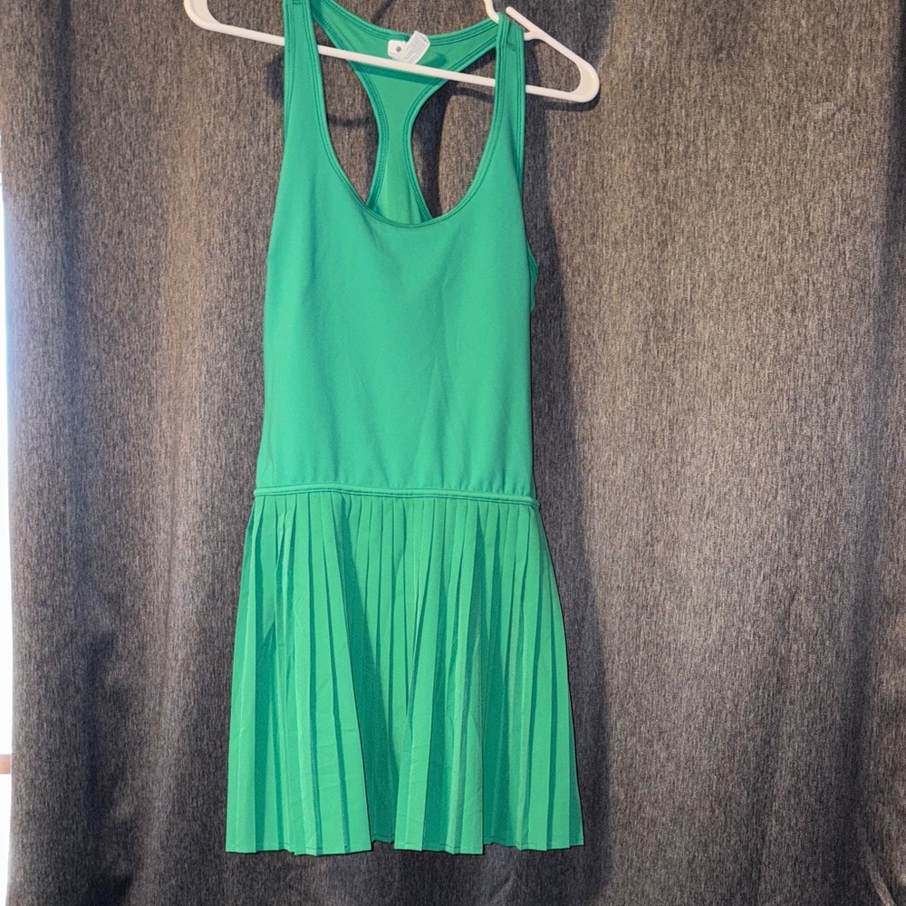 Yogalicious Green Racerback Pleated Mini Dress